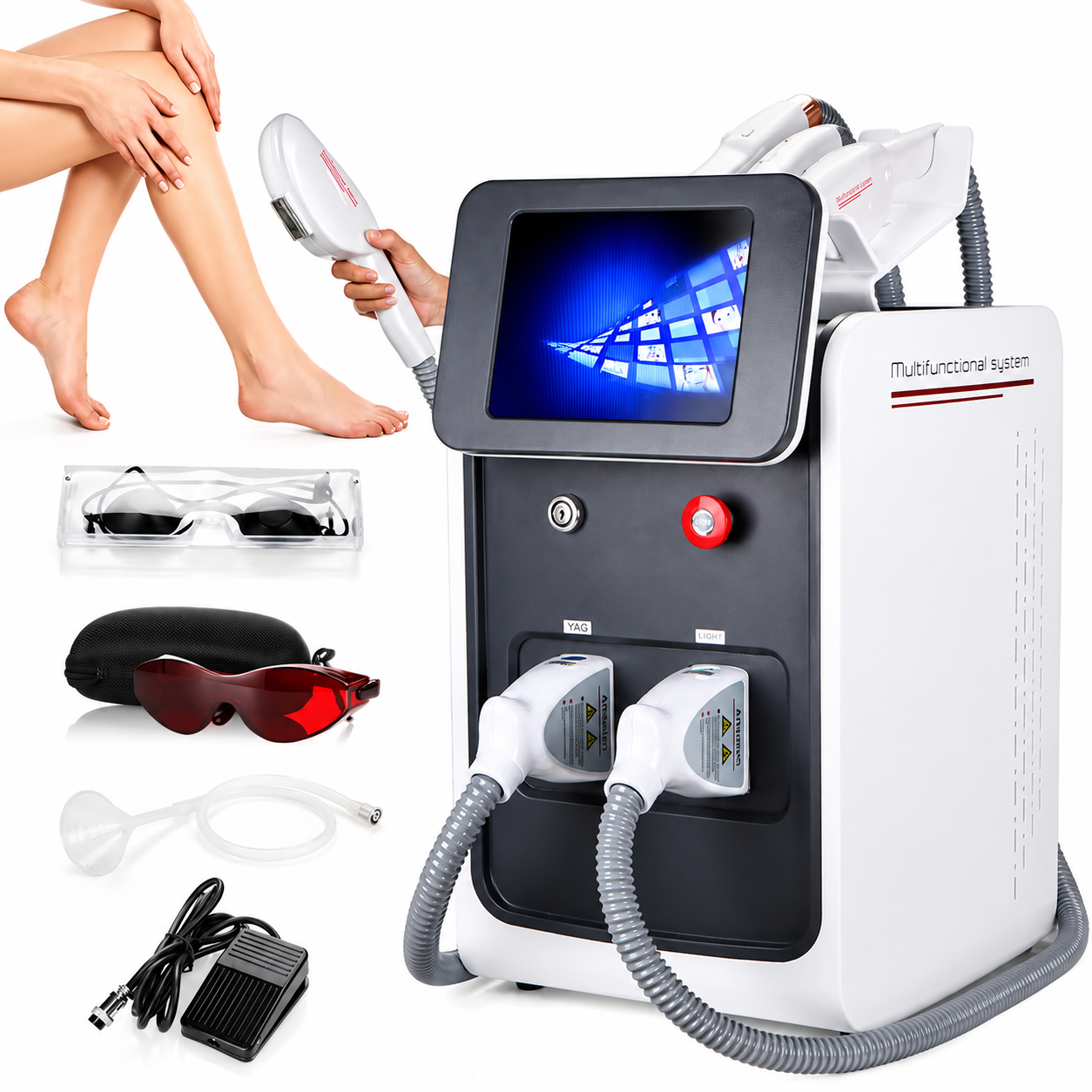 3-in-1 Laser Machine for Hair Removal + Tattoo Removal + E-Light Skin Rejuvenation